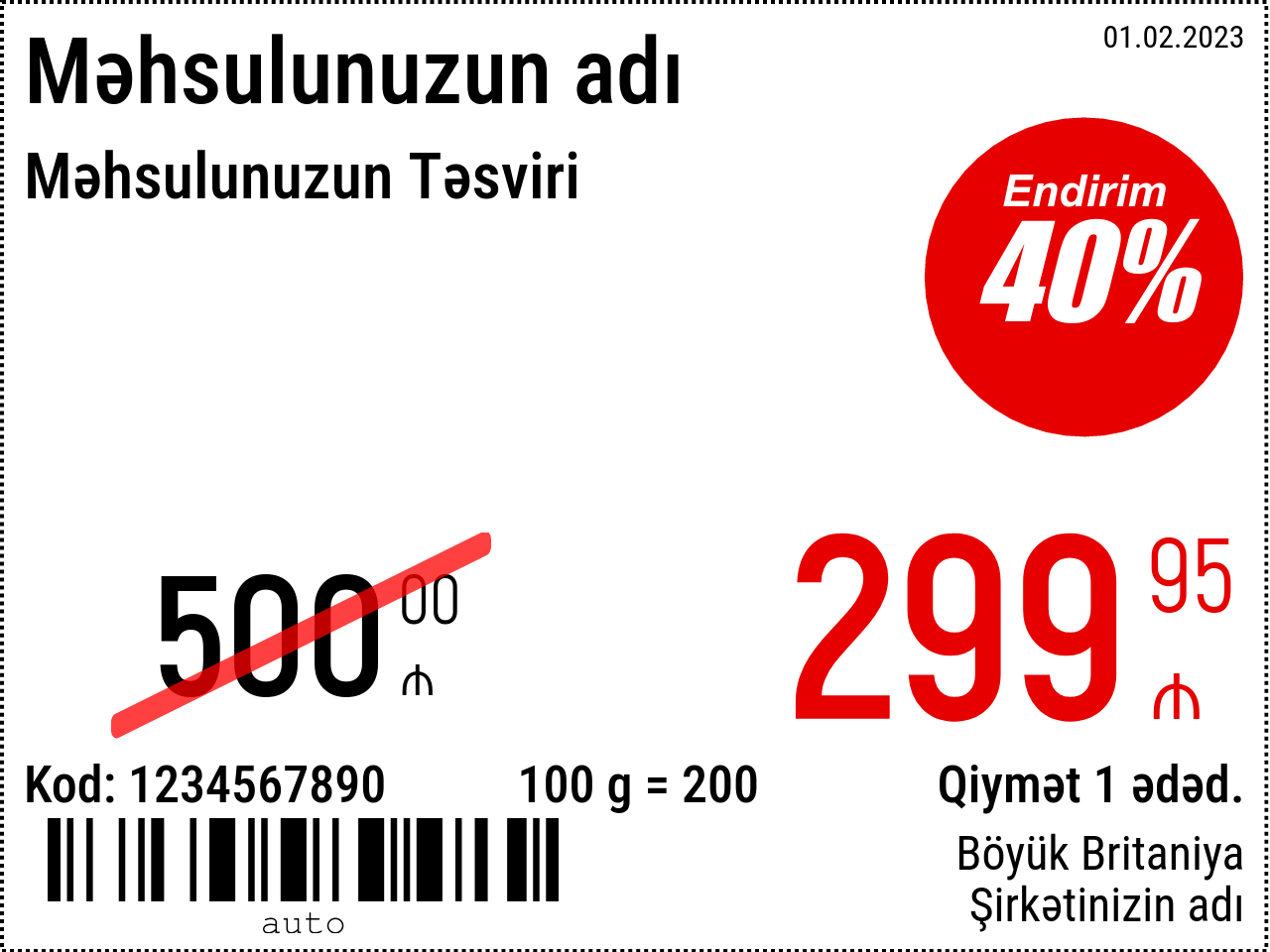 Qiymət etiketi Yeni / 8x6 / Reklam 4