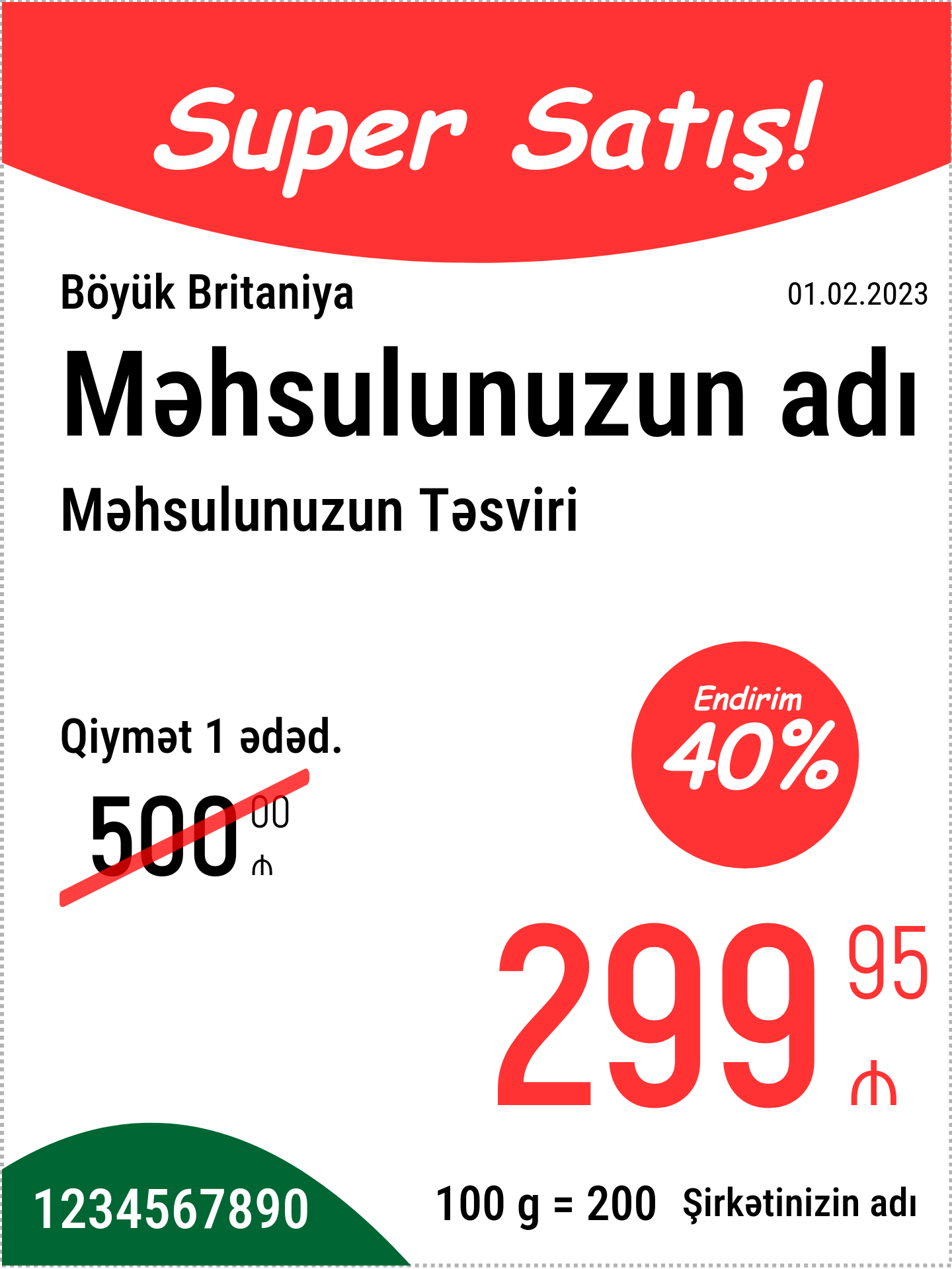 Qiymət etiketi Orijinal / Şaquli / Reklam