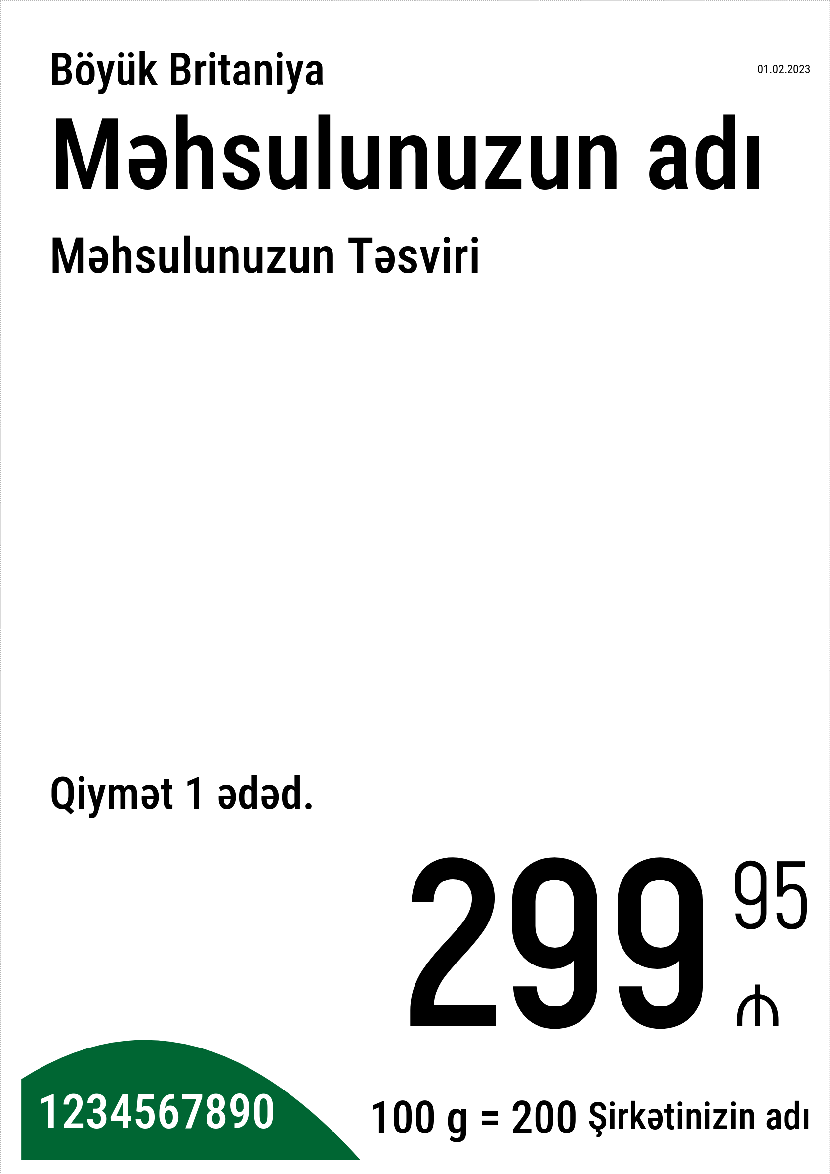 Qiymət etiketi Orijinal / Şaquli / A4 formatı (tam səhifə) / Adi