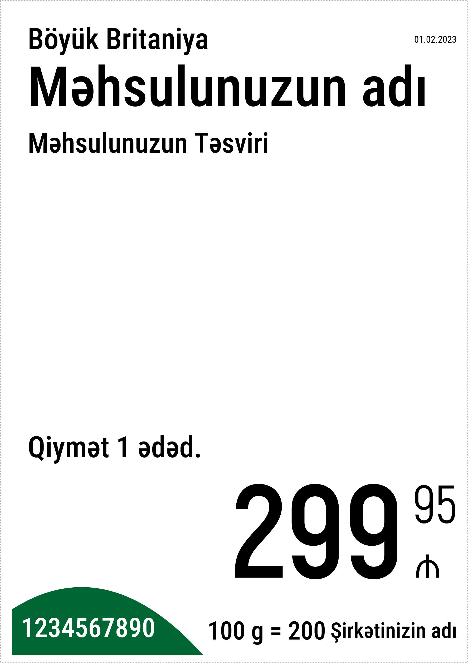Qiymət etiketi Orijinal / Şaquli / A5 (A4 vərəqinin yarısı) / Adi