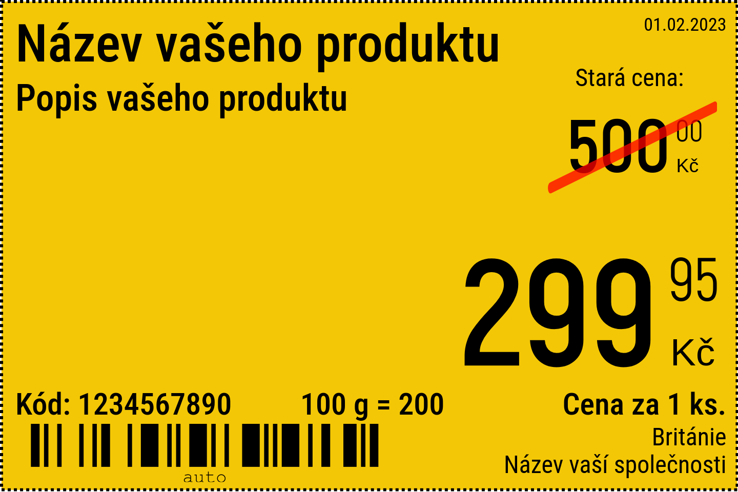 Cenovka Nový / 6x4 / Propagační cenovka s pozadím