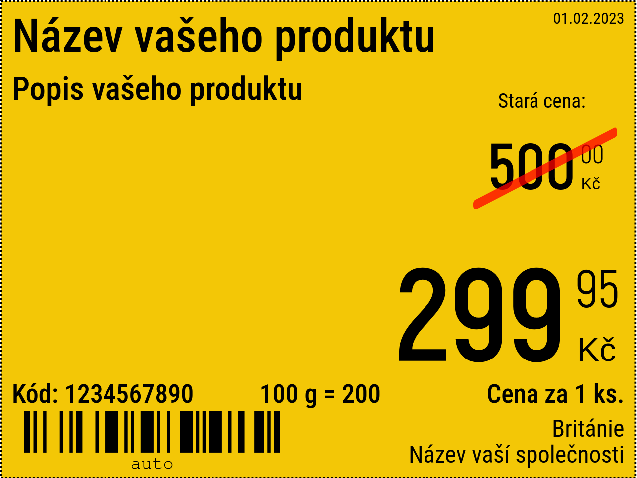 Cenovka Nový / 8x6 / Propagační cenovka s pozadím