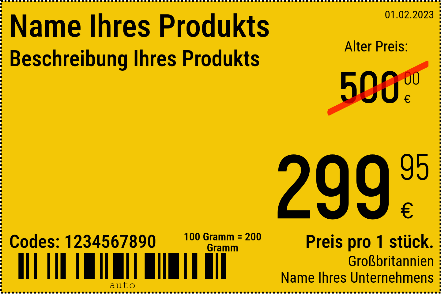 Preisschild Neu / 6x4 / Werbepreisschild mit Hintergrund
