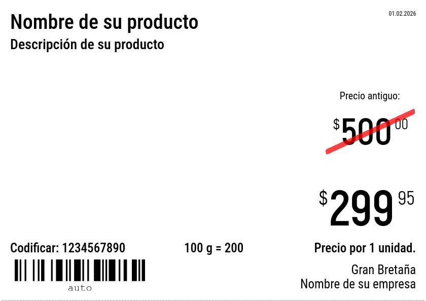 Etiqueta de precio Nuevo / A5 (media hoja A4) / Promocional