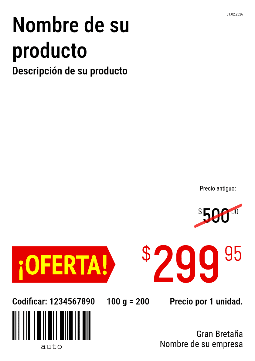 Etiqueta de precio Nuevo / A4 (página completa) / Promocional 2