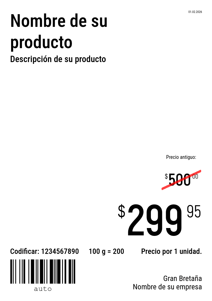 Etiqueta de precio Nuevo / A4 (página completa) / Promocional