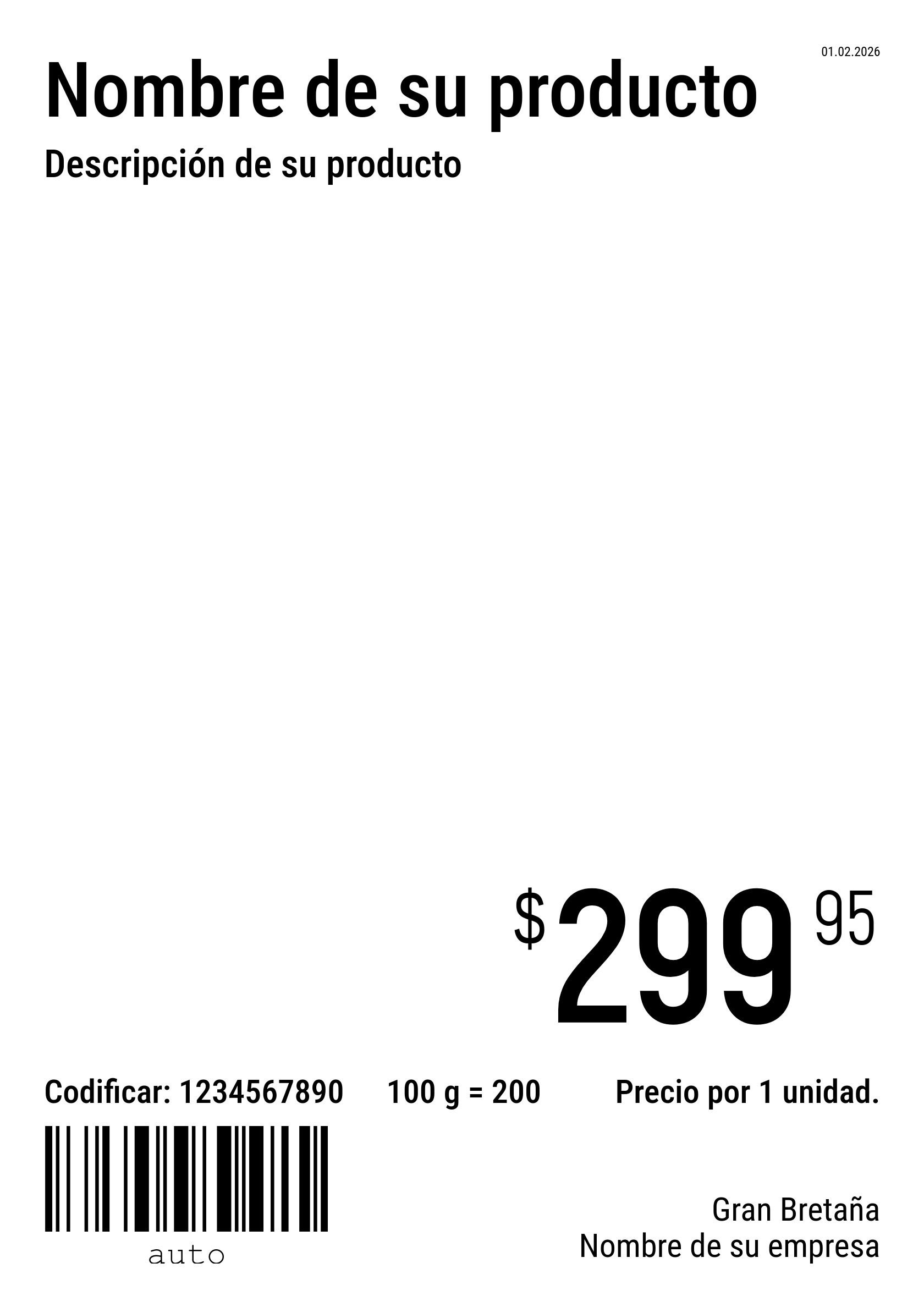 Etiqueta de precio Nuevo / A4 (página completa) / Normal