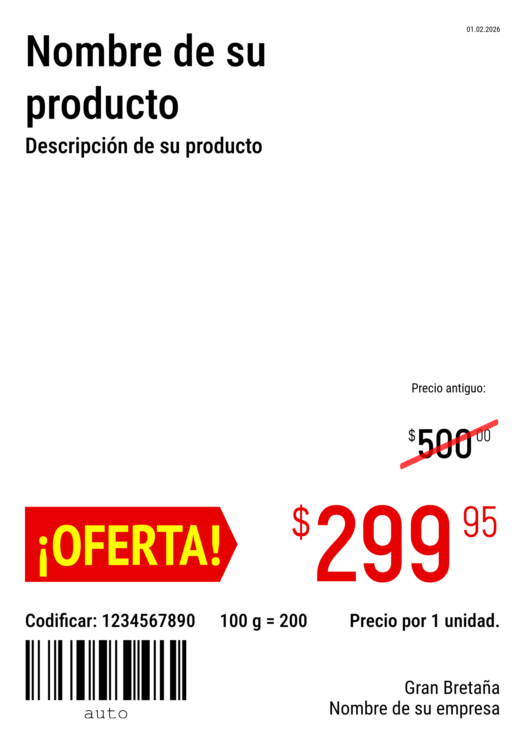 Etiqueta de precio Nuevo / A4 (página completa) / Promocional 2