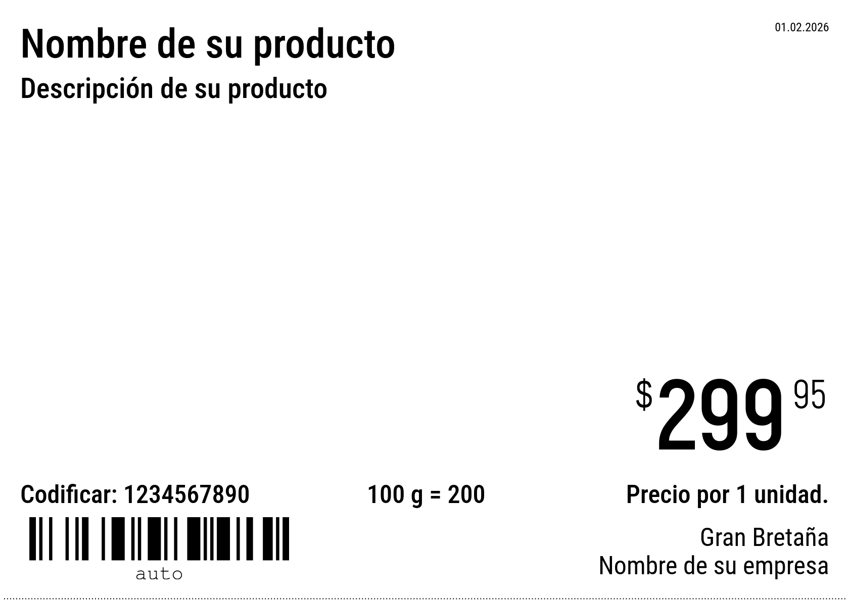 Etiqueta de precio Nuevo / A5 (media hoja A4) / Normal