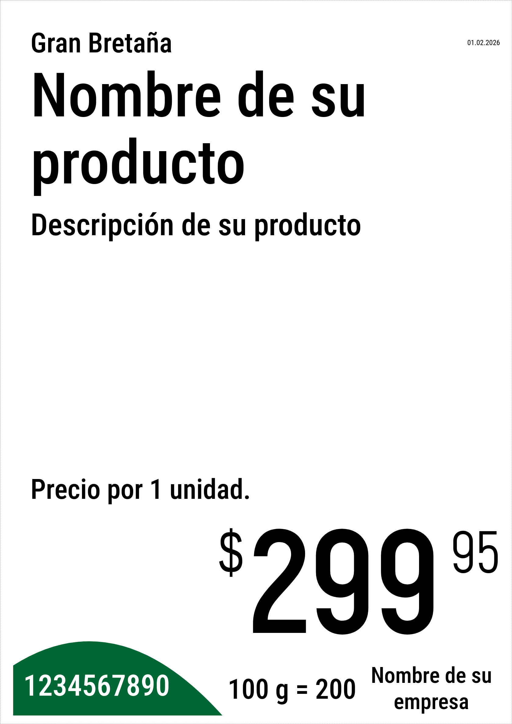 Etiqueta de precio Original / Vertical / A4 (página completa) / Normal