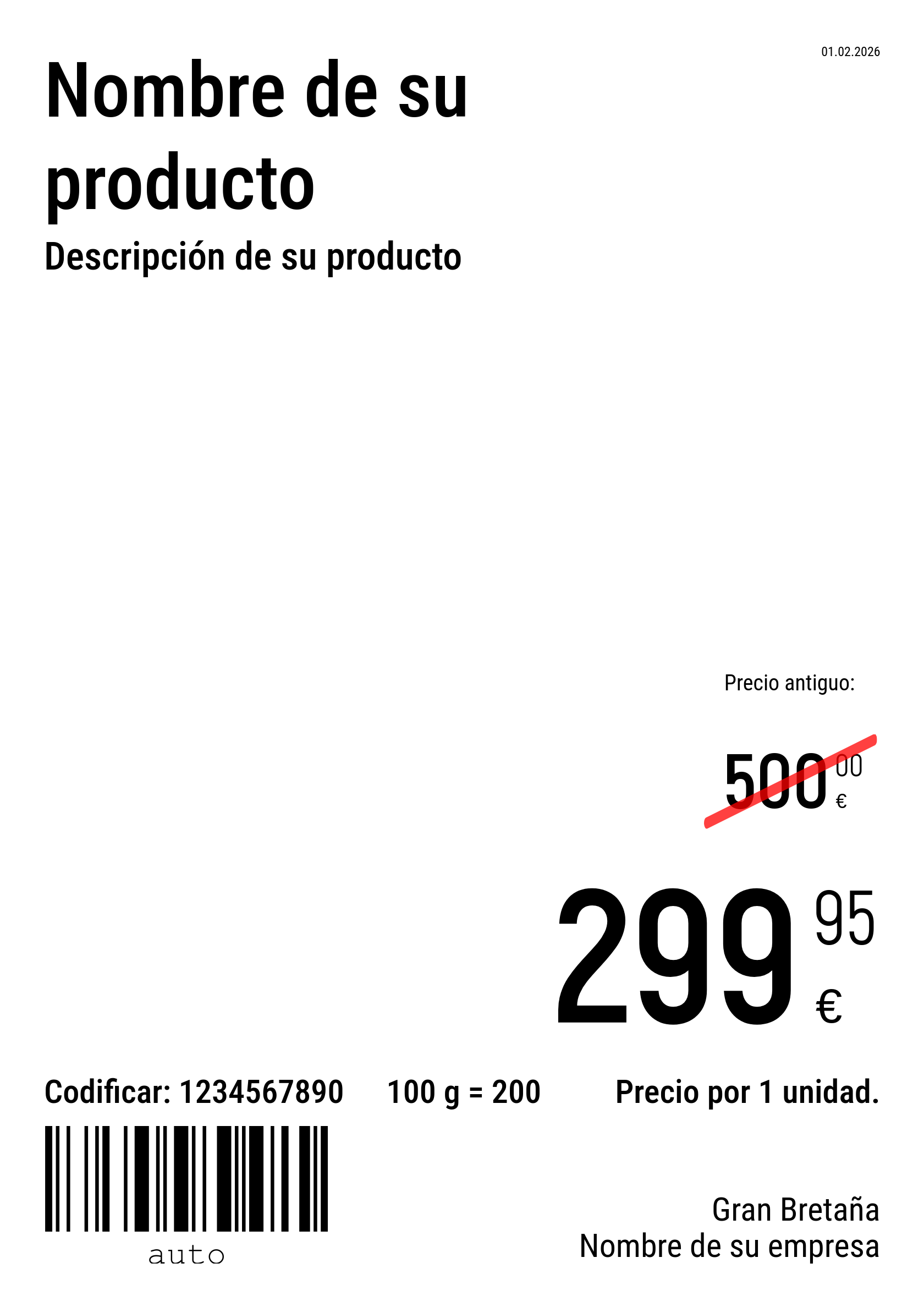 Etiqueta de precio Nuevo / A4 (página completa) / Promocional
