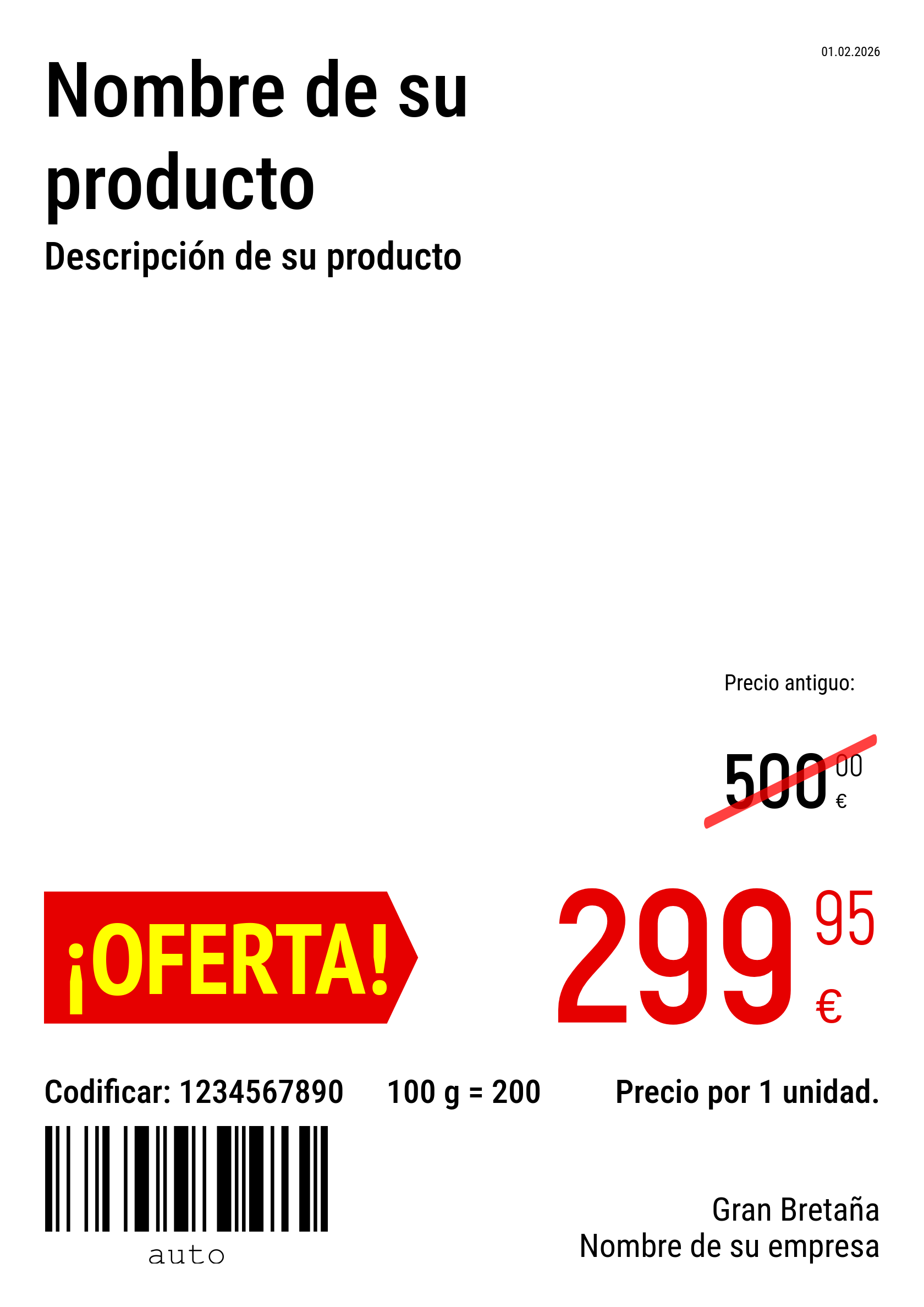 Etiqueta de precio Nuevo / A4 (página completa) / Promocional 2