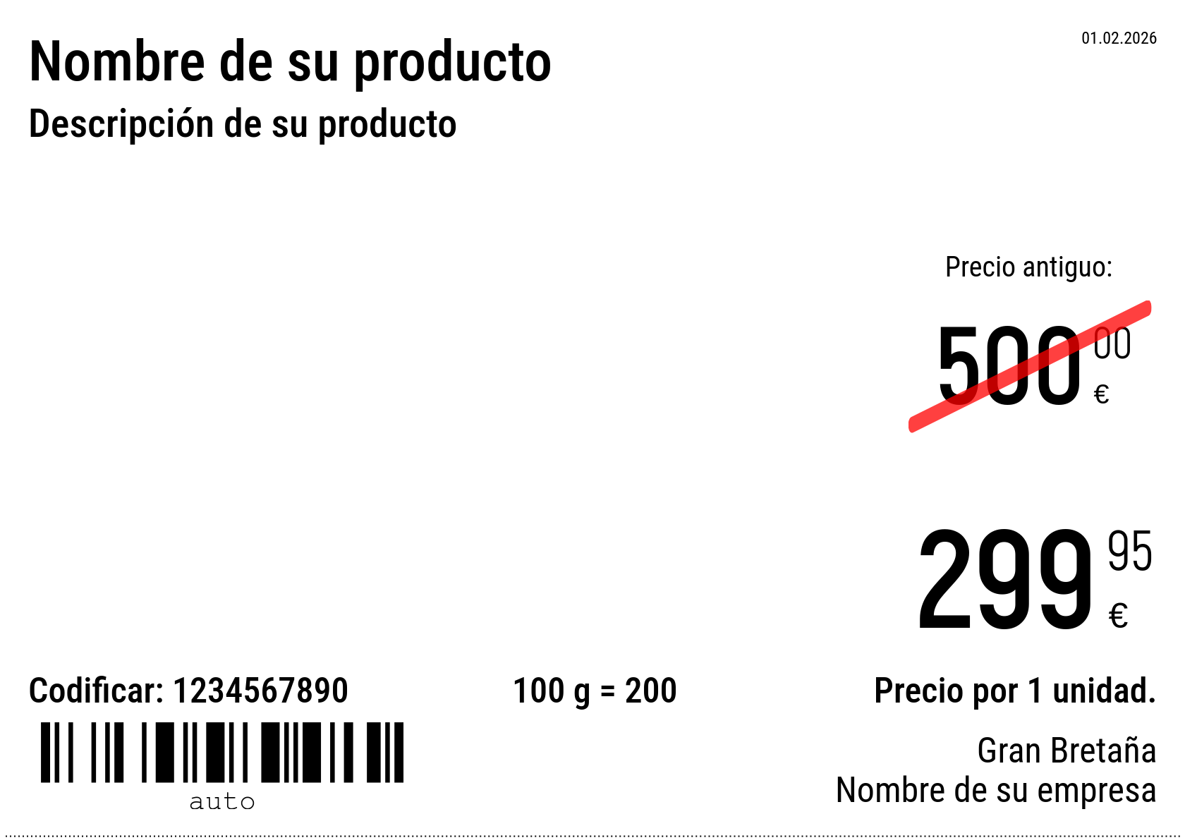 Etiqueta de precio Nuevo / A5 (media hoja A4) / Promocional
