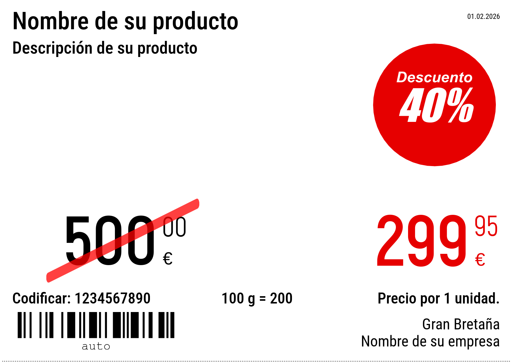 Etiqueta de precio Nuevo / A5 (media hoja A4) / Promocional 4