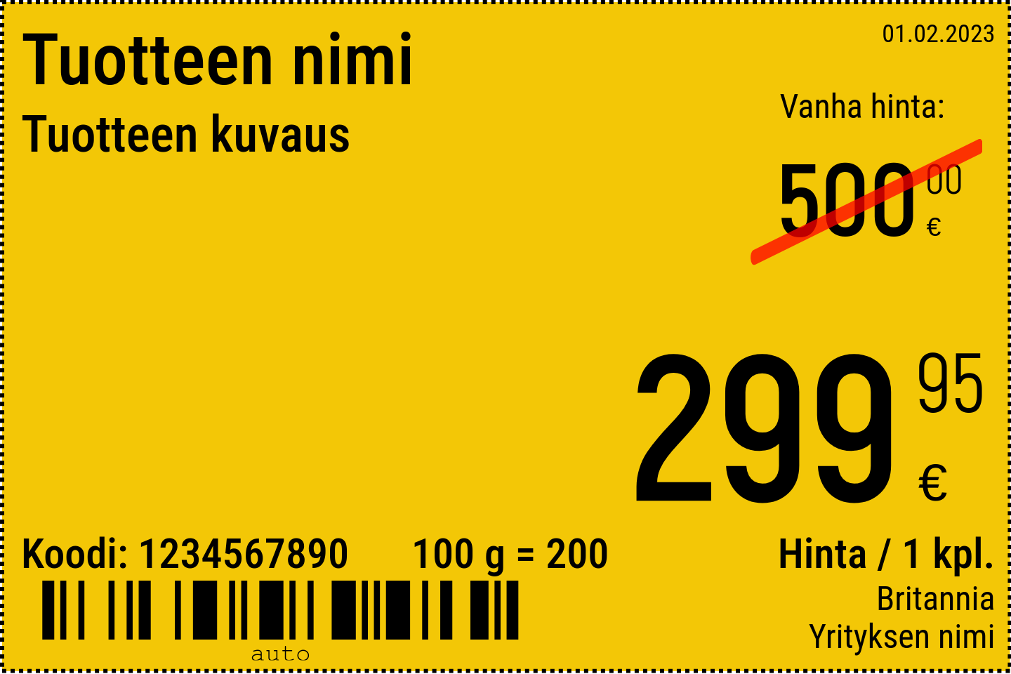Hintalappu Uusi / 6x4 / Myynninedistämisen hintalappu taustalla
