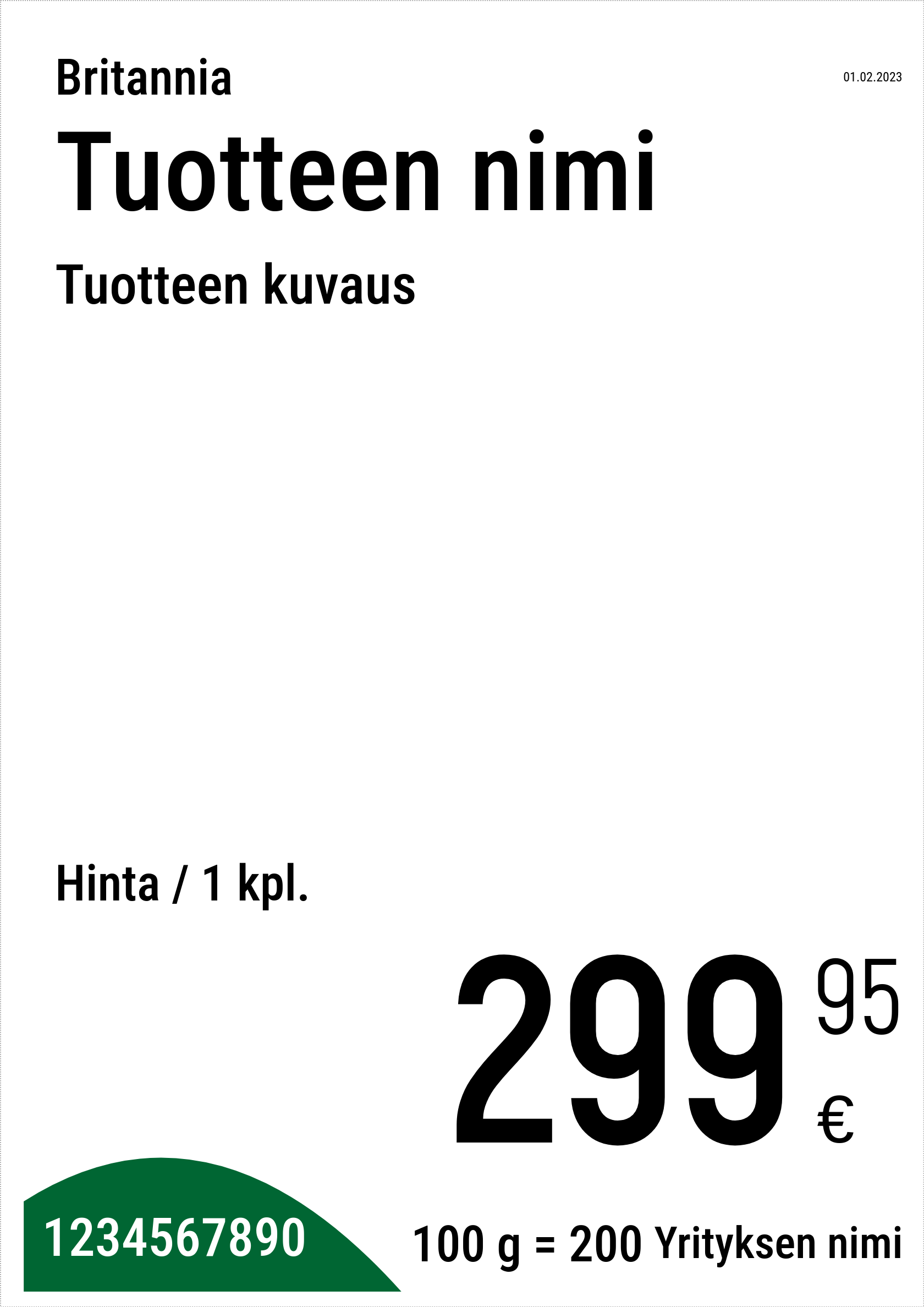 Hintalappu Alkuperäinen / Pystysuora / A4 (koko sivu) / Normaali