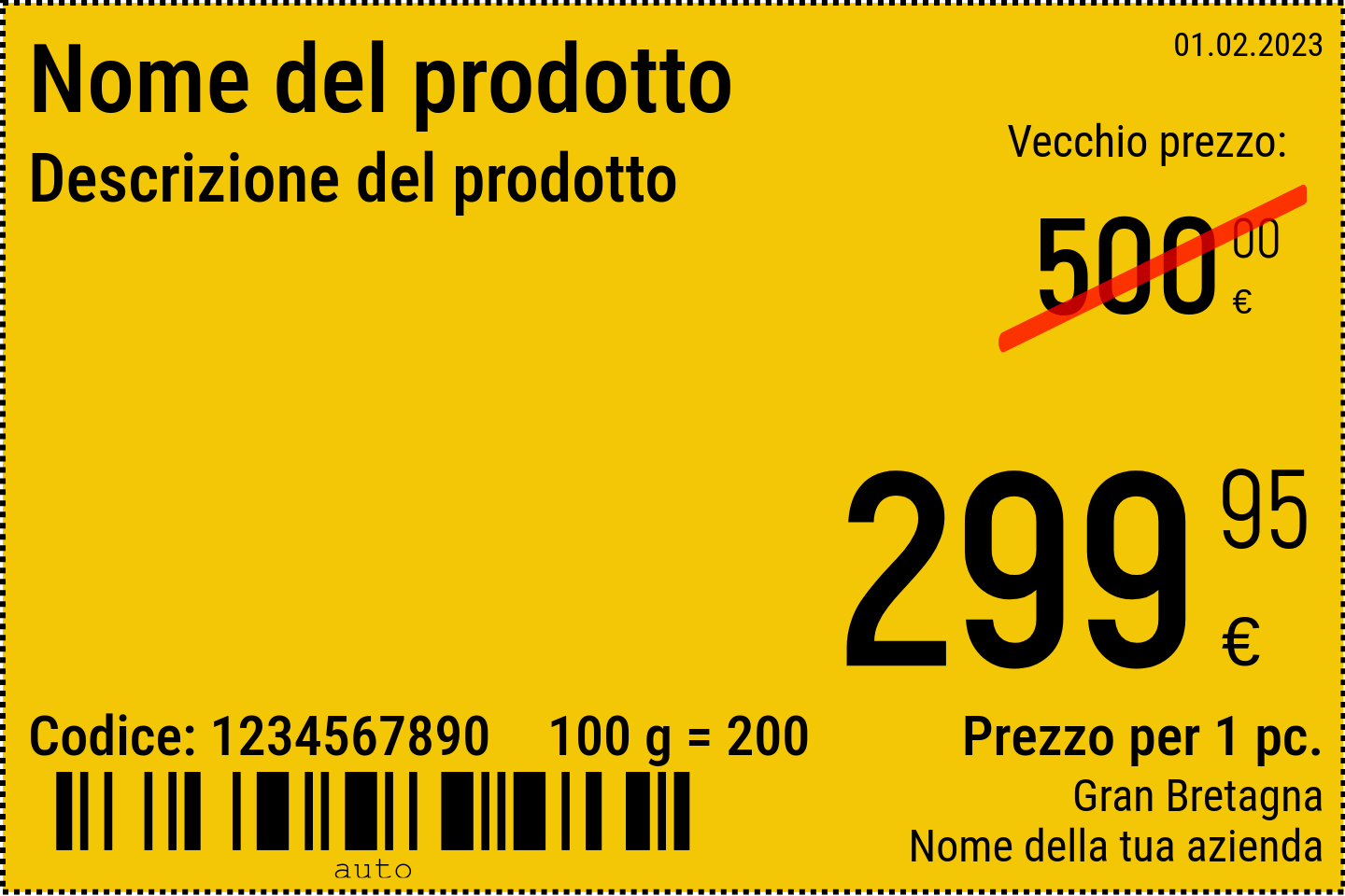 Prezzo Nuovo / 6x4 / Cartellino del prezzo promozionale con sfondo