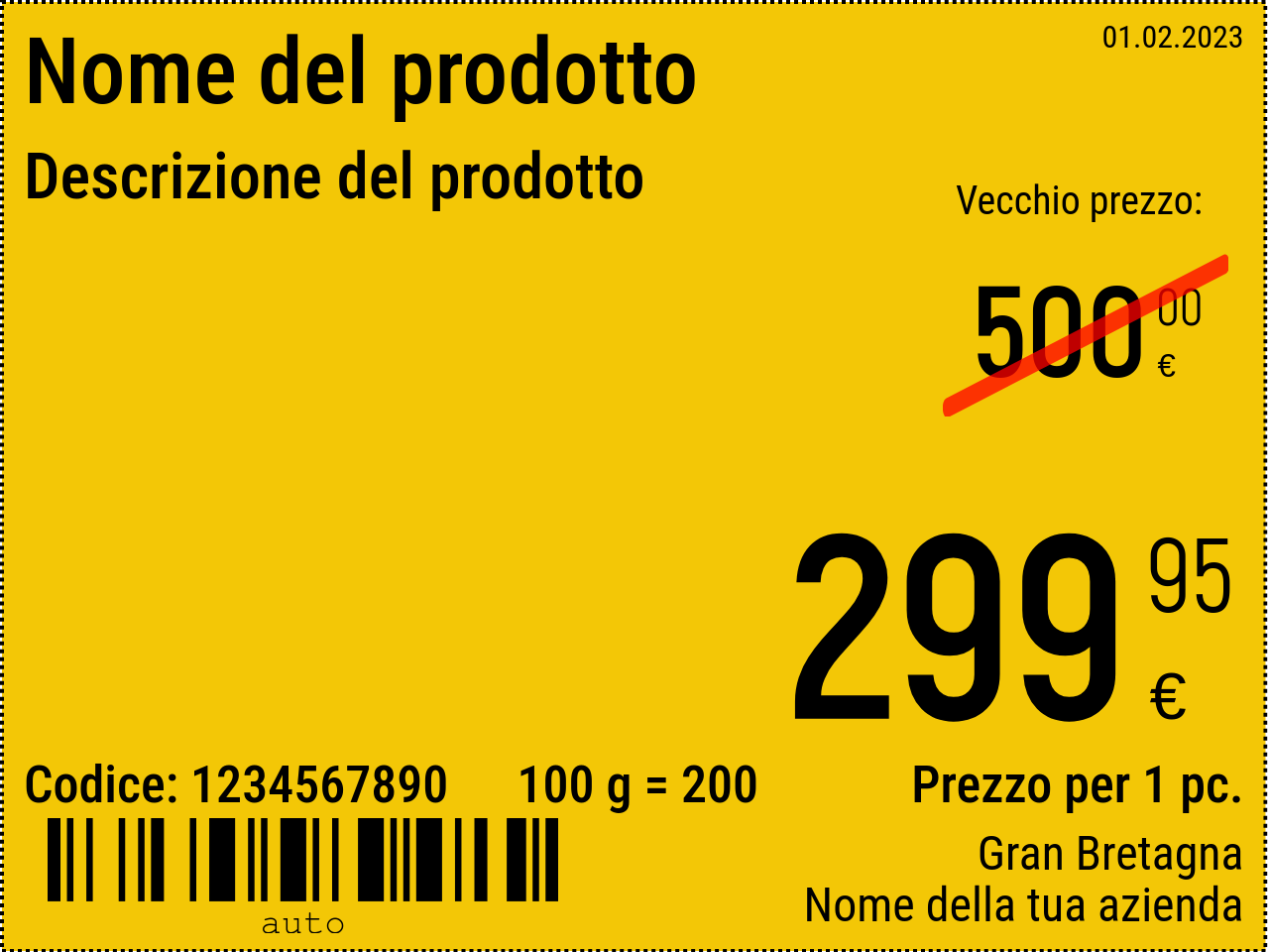 Prezzo Nuovo / 8x6 / Cartellino del prezzo promozionale con sfondo