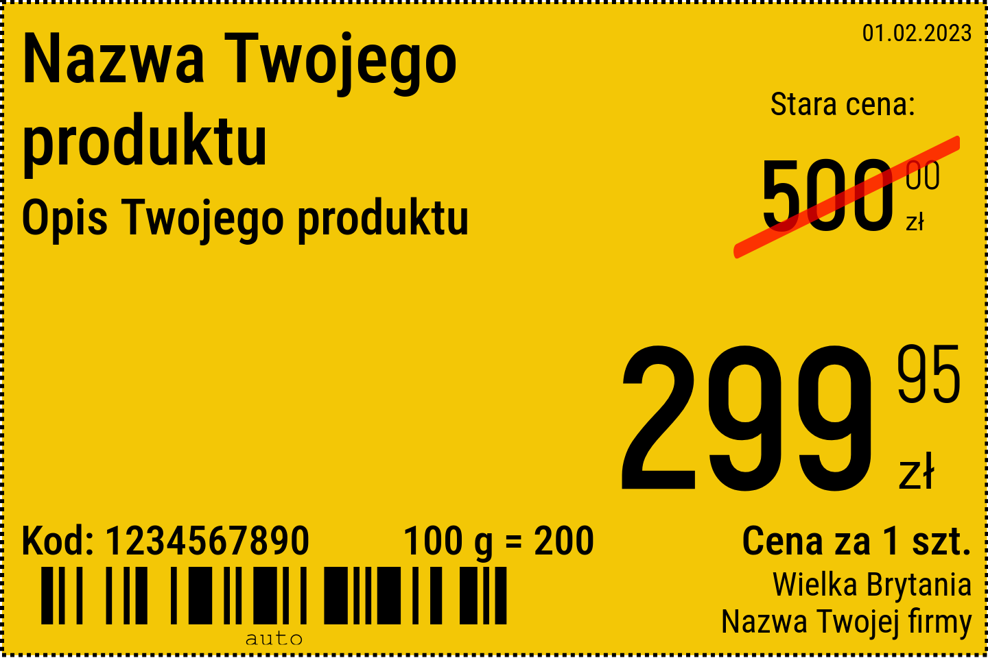 Metka z ceną Nowe / 6x4 / Promocyjna cena tag z tłem