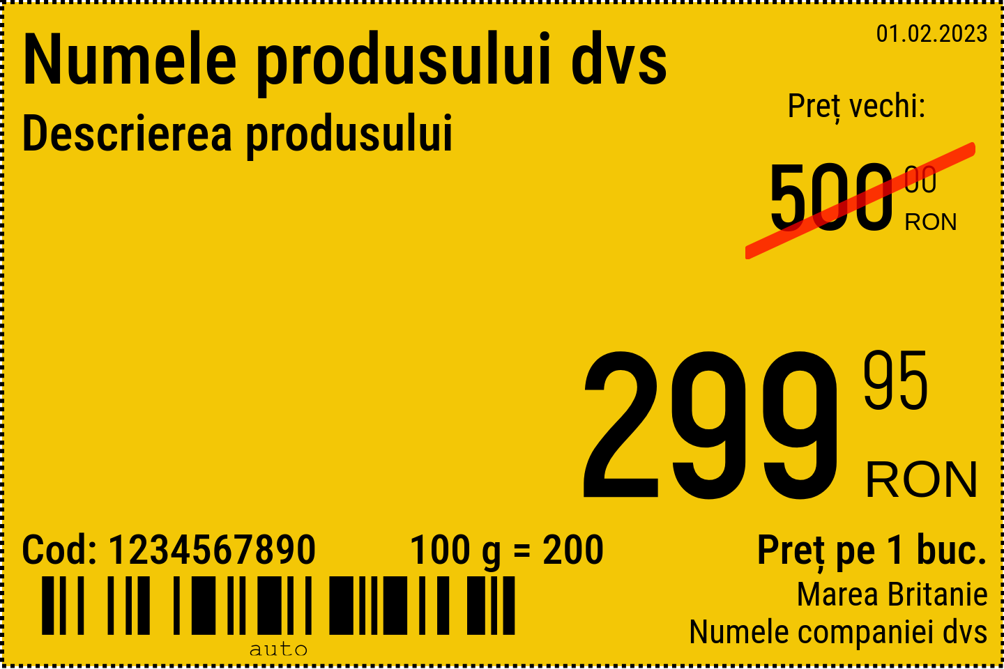 Etichetă de preț Nou / 6x4 / Etichetă de preț promoțională cu fundal