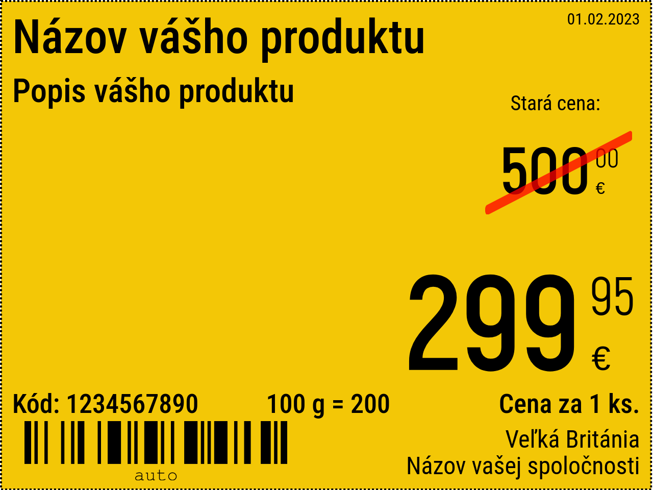 Cenovka Nový / 8x6 / Propagačná cenovka s pozadím
