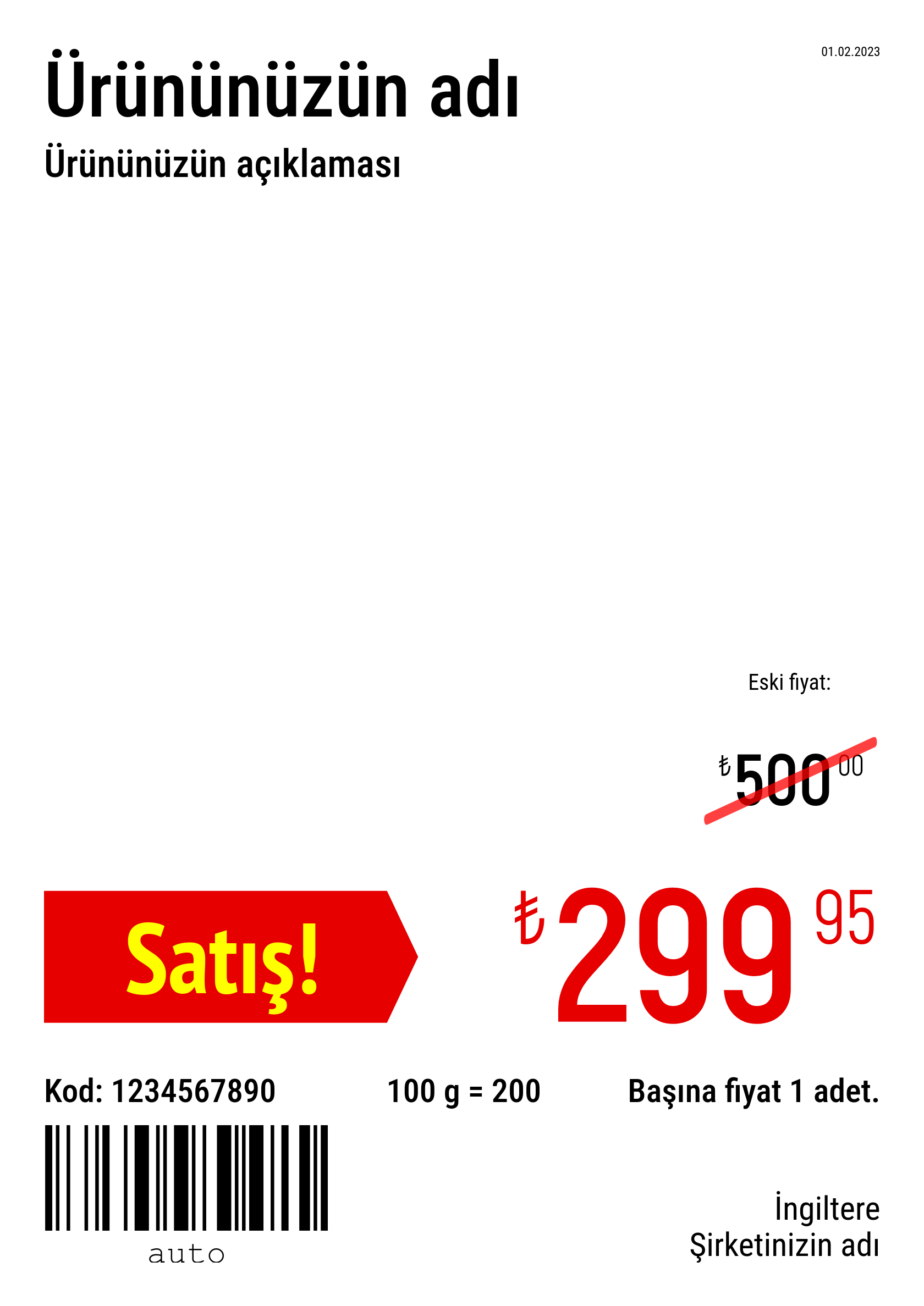Fiyat etiketi Yeni / A4 (tam sayfa) / Promosyonlu 2
