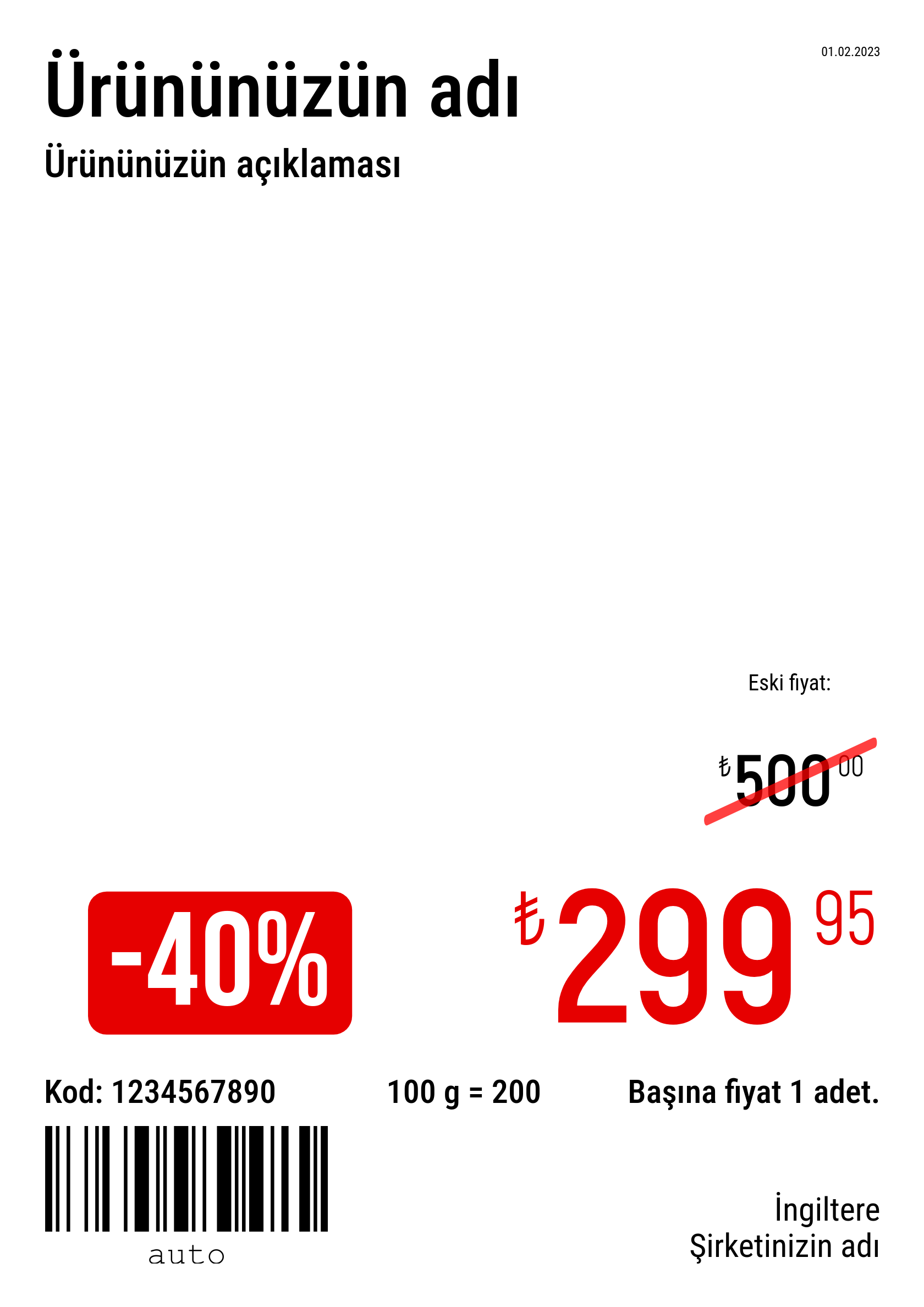 Fiyat etiketi Yeni / A4 (tam sayfa) / Promosyonlu 3