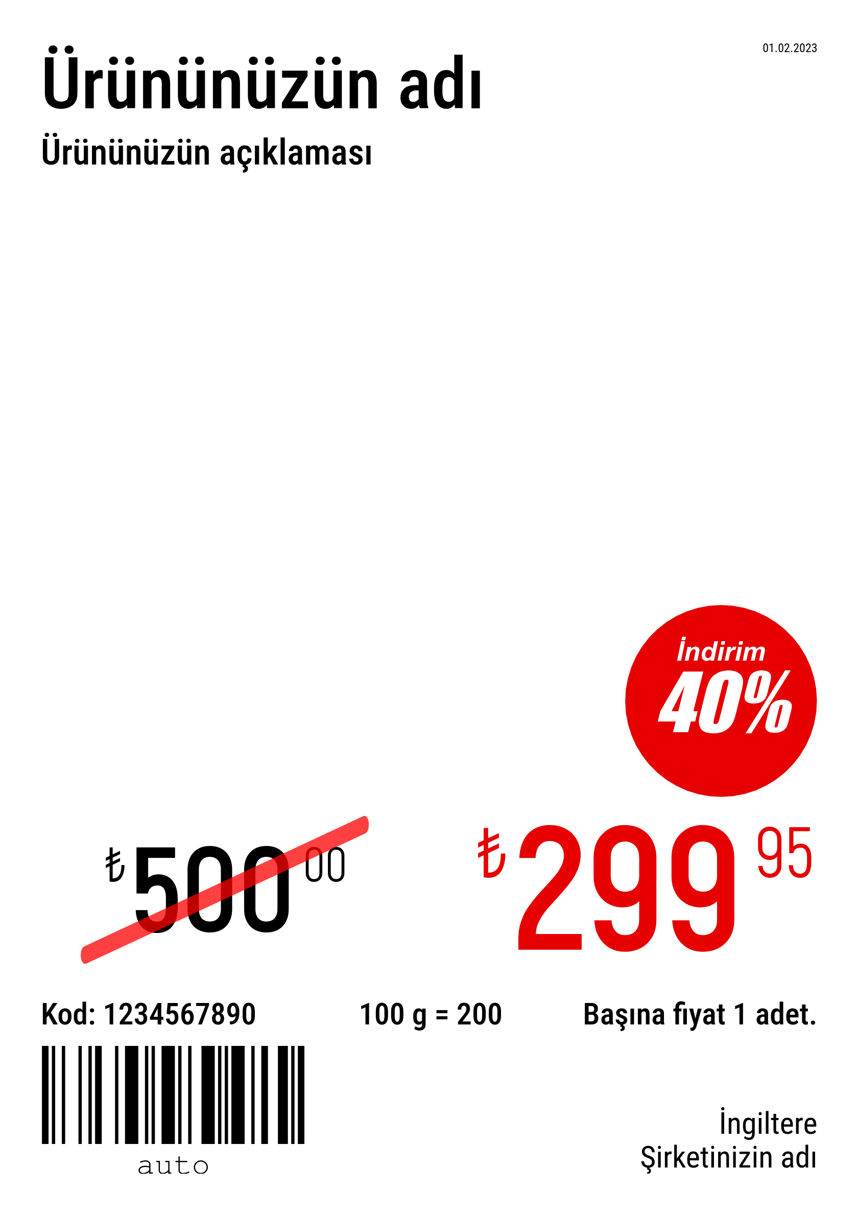 Fiyat etiketi Yeni / A4 (tam sayfa) / Promosyonlu 4