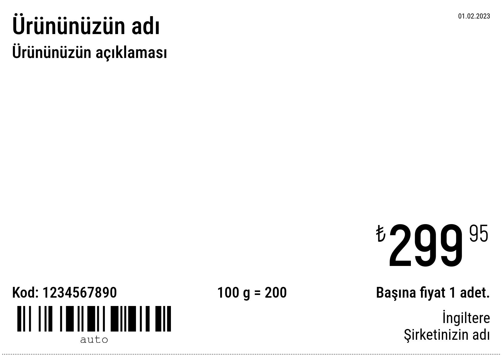 Fiyat etiketi Yeni / A5 (yarım A4 sayfa) / Normal