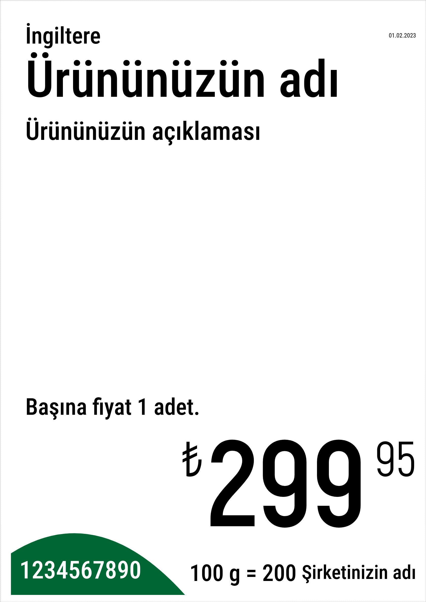 Fiyat etiketi Orijinal / Dikey / A4 (tam sayfa) / Normal