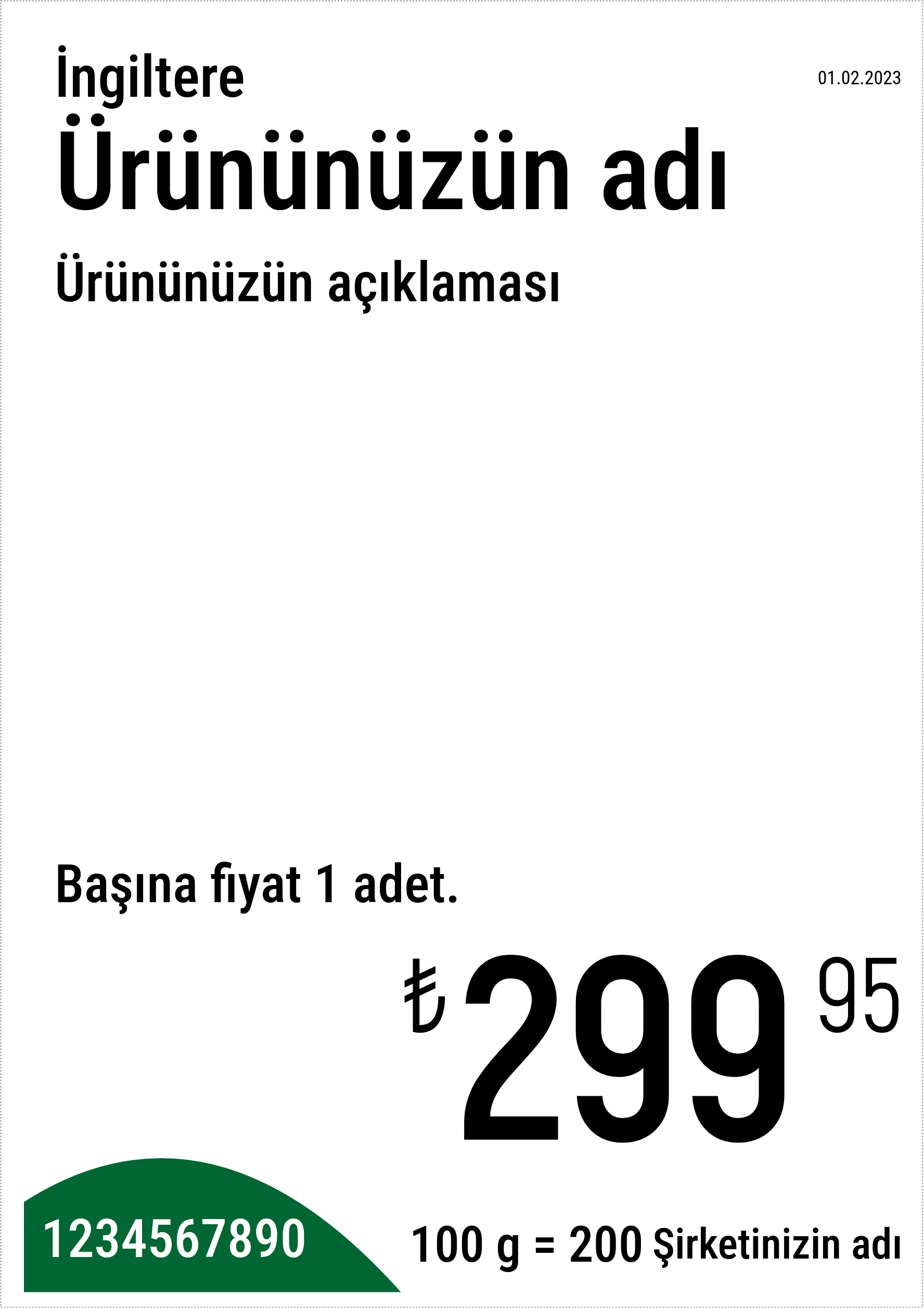Fiyat etiketi Orijinal / Dikey / A5 (yarım A4 sayfa) / Normal