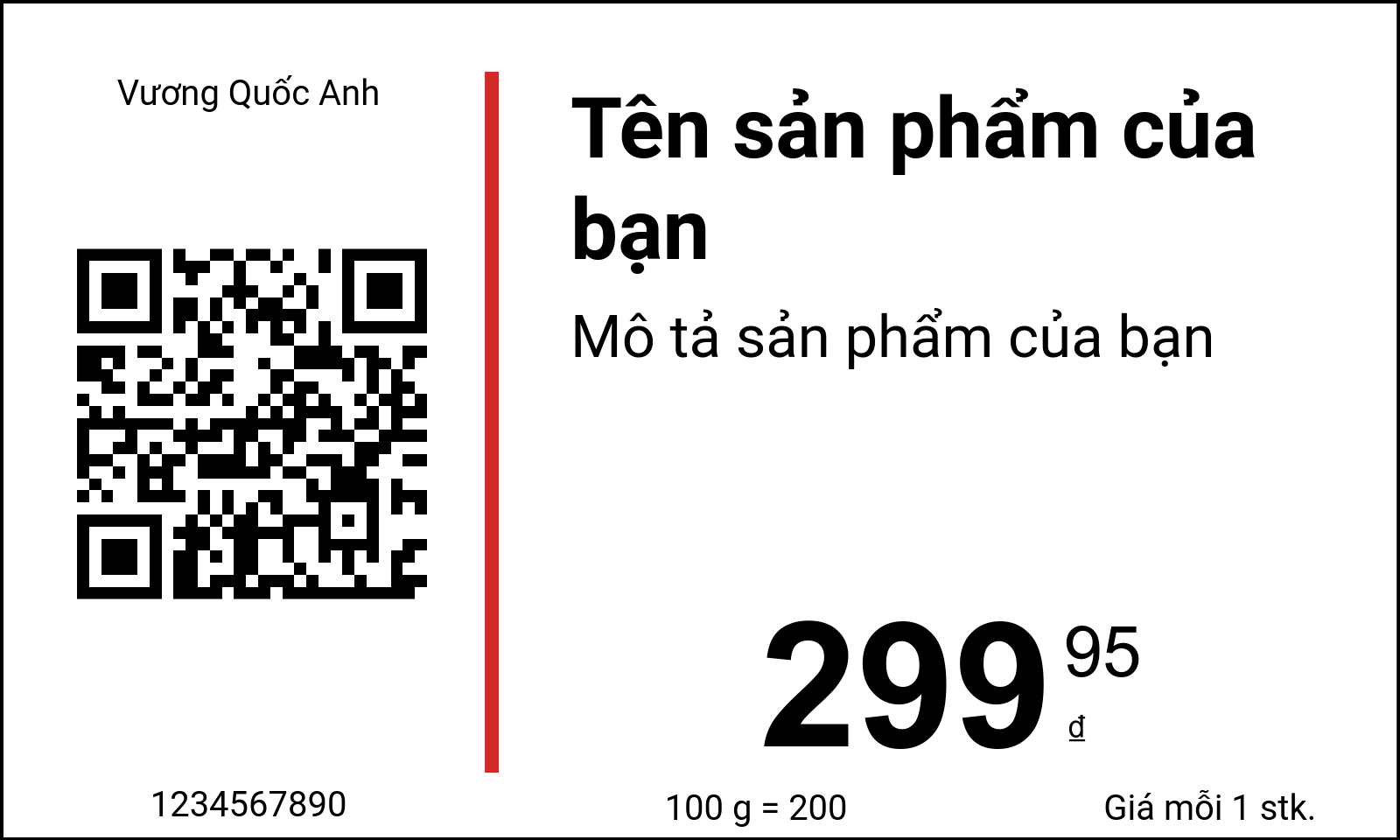 Thẻ giá Ban đầu / Thẻ giá với MÃ QR và Mã Datamatrix / Bình thường